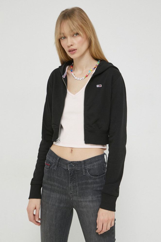 Кофта Tommy Jeans жіноча колір чорний з капюшоном однотонна (2979454)