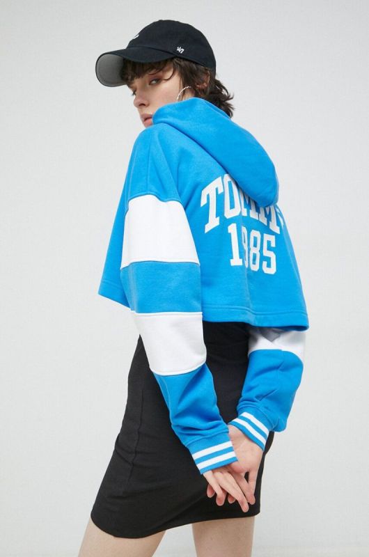 Кофта Tommy Jeans жіноча з капюшоном візерунок колір блакитний (2999873)