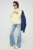 Бавовняна кофта Tommy Jeans жіноча колір жовтий з капюшоном з принтом