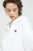 Бавовняна кофта Tommy Jeans жіноча колір білий з капюшоном однотонна