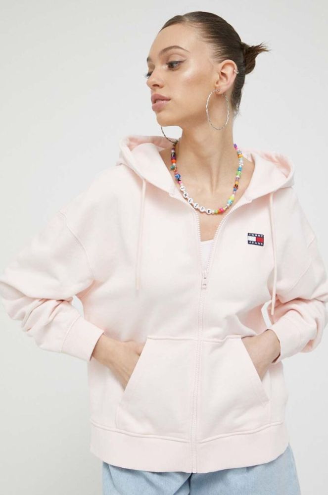 Бавовняна кофта Tommy Jeans жіноча колір рожевий з капюшоном однотонна (3073307) фото 2