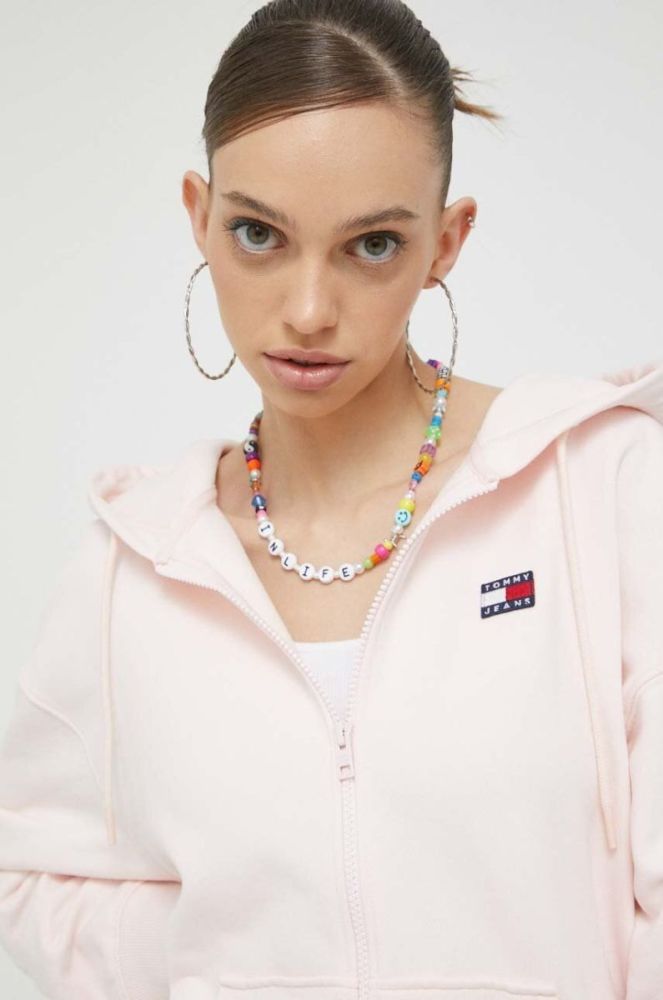 Бавовняна кофта Tommy Jeans жіноча колір рожевий з капюшоном однотонна (3073307) фото 4
