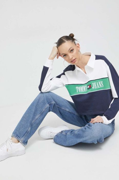 Бавовняна кофта Tommy Jeans жіноча колір синій візерунок