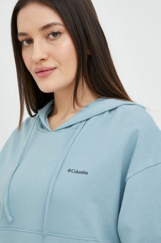 Бавовняна кофта Columbia жіноча з капюшоном однотонна колір блакитний
