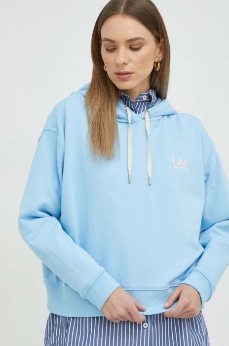 Кофта Lee жіноча з капюшоном з аплікацією колір блакитний