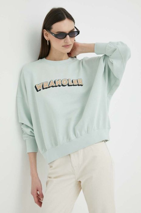 Бавовняна кофта Wrangler жіноча колір зелений з принтом