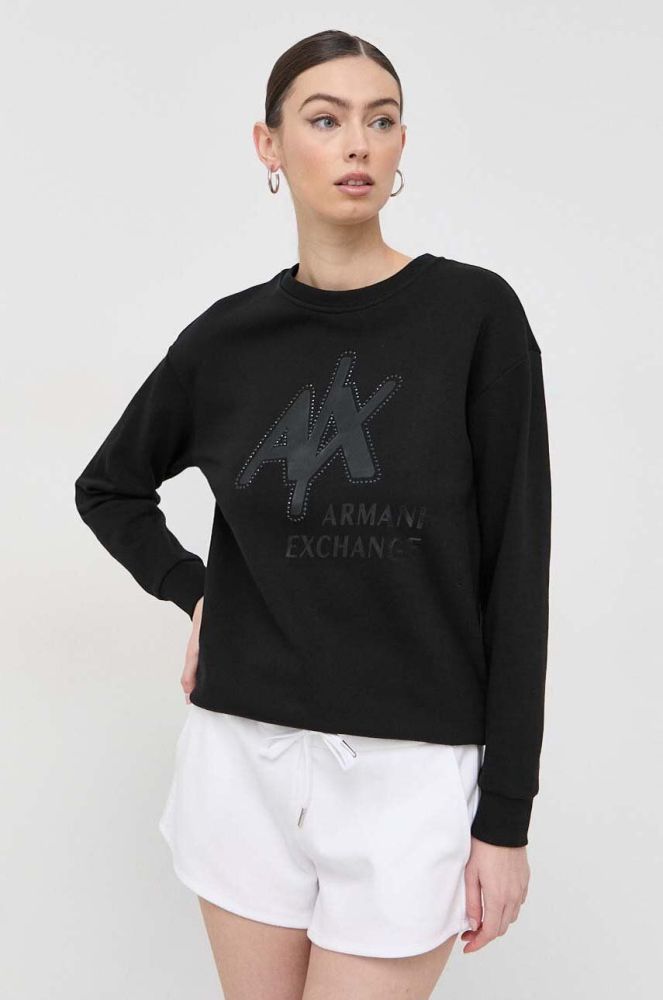 Кофта Armani Exchange жіноча колір чорний з аплікацією (3127638)