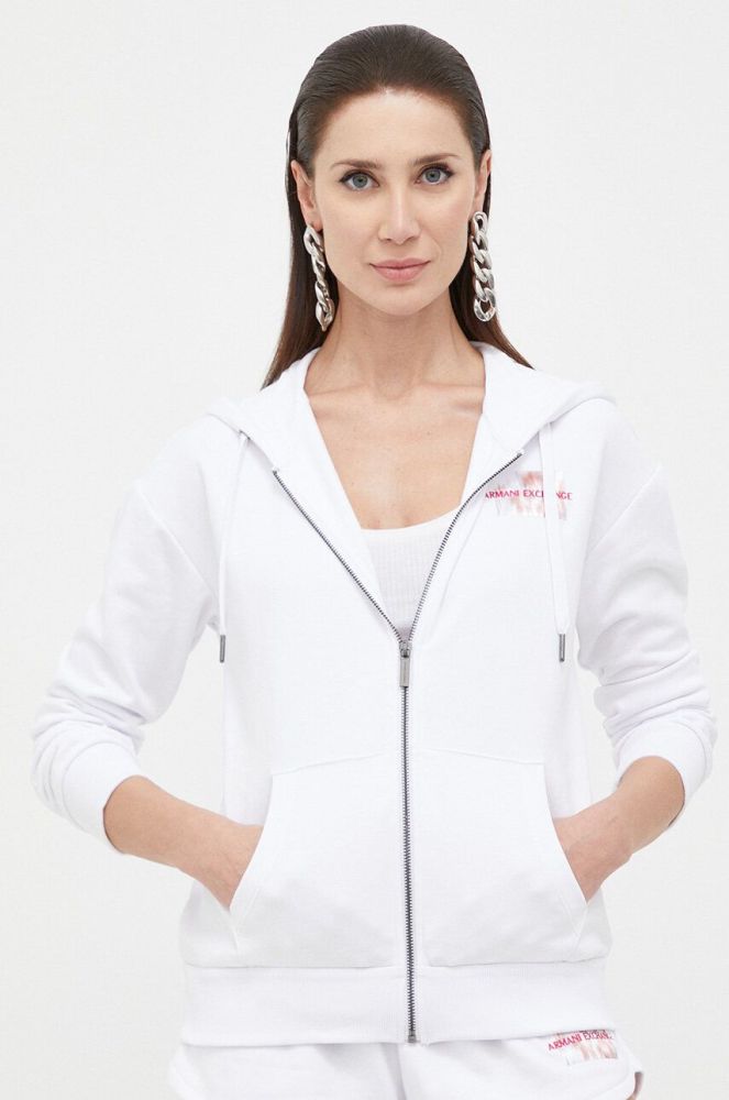 Кофта Armani Exchange жіноча колір білий з капюшоном однотонна (3180959)