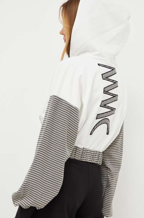 Бавовняна кофта MMC STUDIO жіноча колір білий з капюшоном візерунок