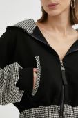 Бавовняна кофта MMC STUDIO жіноча колір чорний з капюшоном візерунок