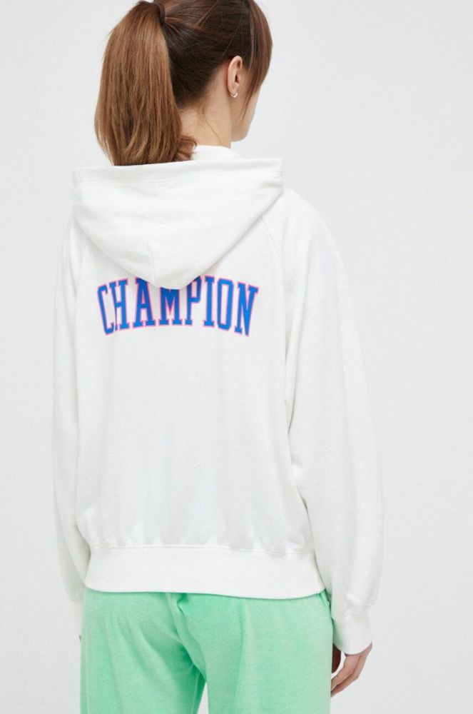 Кофта Champion жіноча колір білий з капюшоном з принтом фото 4