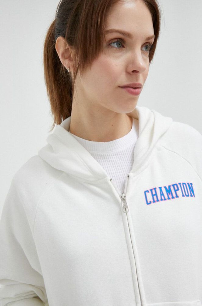 Кофта Champion жіноча колір білий з капюшоном з принтом фото 5