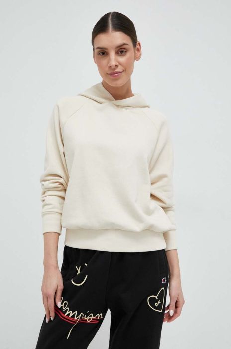 Кофта Champion жіноча колір бежевий з капюшоном однотонна