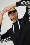 Бавовняна кофта Vans жіноча колір чорний з капюшоном візерунок Бавовняна кофта Vans жіноча колір чорний з капюшоном візерунок