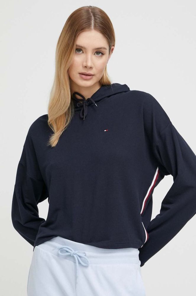 Кофта лаунж Tommy Hilfiger колір синій з капюшоном з аплікацією