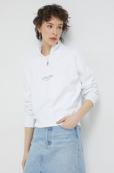 Бавовняна кофта Superdry жіноча колір білий з принтом (2987834)
