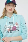 Кофта Superdry жіноча з капюшоном з принтом колір блакитний