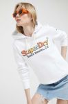 Кофта Superdry жіноча колір білий з капюшоном з принтом