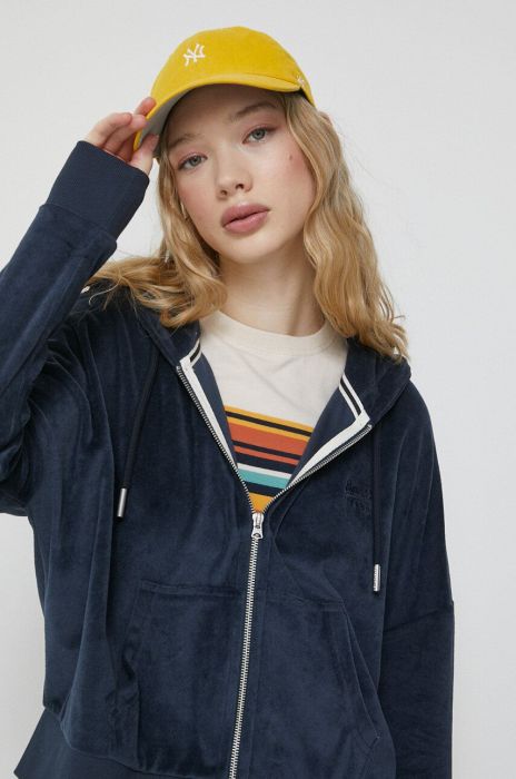 Кофта Superdry жіноча колір синій з капюшоном однотонна (3180981)