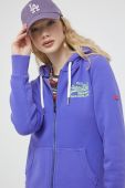 Кофта Superdry жіноча колір фіолетовий з капюшоном з аплікацією