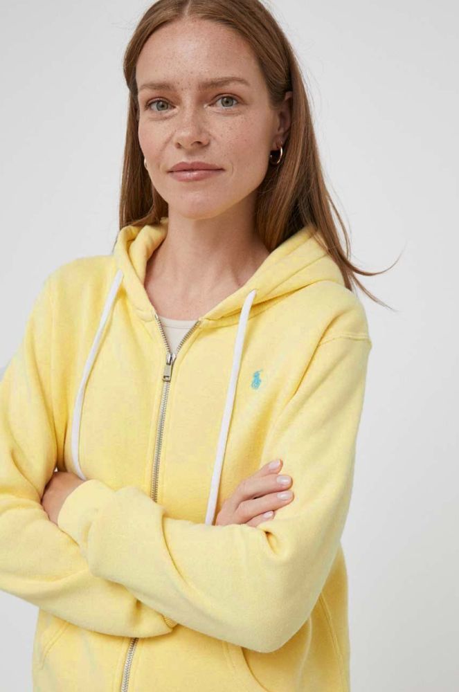 Кофта Polo Ralph Lauren жіноча колір жовтий з капюшоном однотонна (3387803)