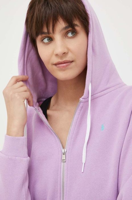 Кофта Polo Ralph Lauren жіноча колір фіолетовий з капюшоном однотонна
