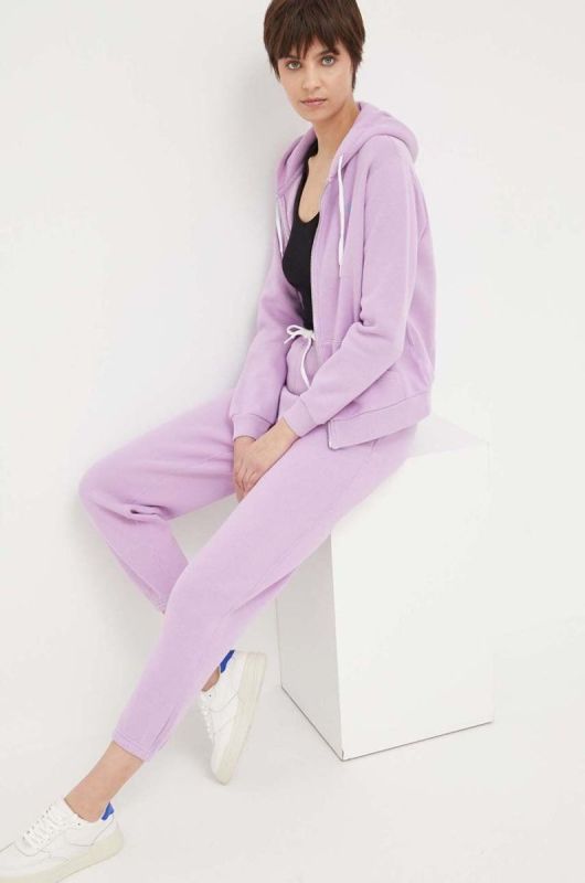 Кофта Polo Ralph Lauren жіноча колір фіолетовий з капюшоном однотонна фото 2