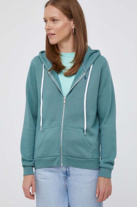 Кофта Polo Ralph Lauren жіноча колір зелений з капюшоном однотонна