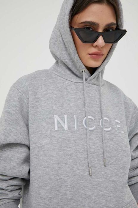 Кофта Nicce жіноча колір сірий з капюшоном з аплікацією