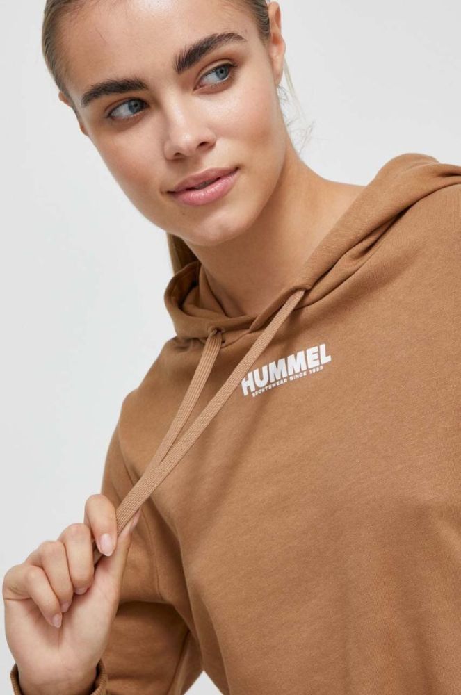 Бавовняна кофта Hummel жіноча колір коричневий з капюшоном з принтом фото 4
