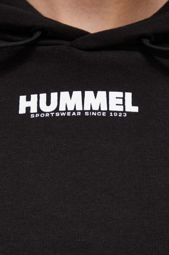 Бавовняна кофта Hummel жіноча колір чорний з капюшоном з принтом (3257540) фото 5