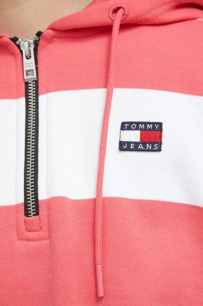 Бавовняна кофта Tommy Jeans жіноча колір рожевий з капюшоном візерунок фото 5