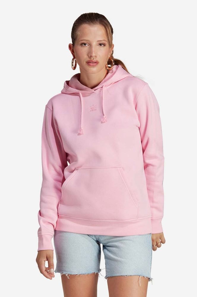 Бавовняна кофта adidas Originals жіноча колір рожевий з капюшоном однотонна IA6419-pink