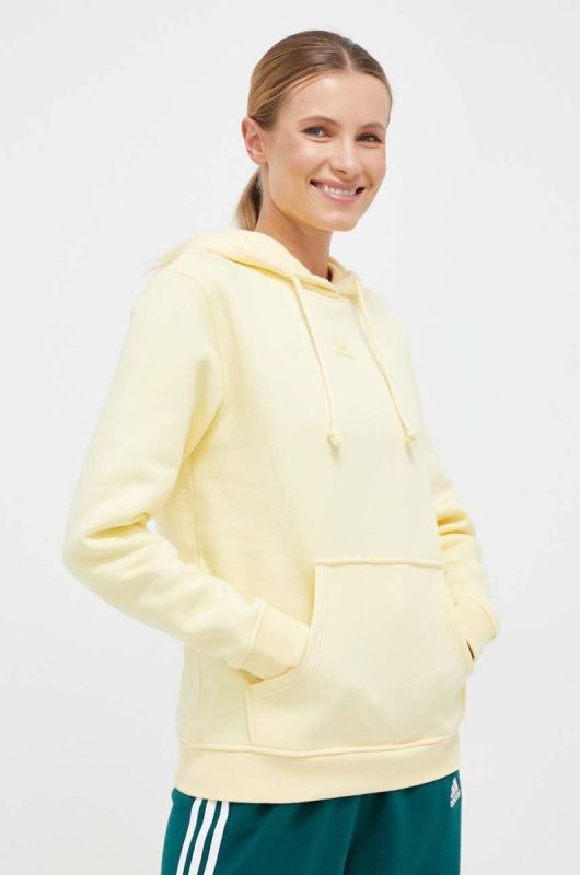Кофта adidas Originals жіноча колір жовтий з капюшоном з аплікацією