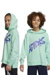 Дитяча бавовняна кофта adidas колір бірюзовий з капюшоном з принтом