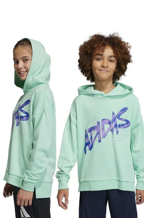 Дитяча бавовняна кофта adidas колір бірюзовий з капюшоном з принтом