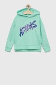 Дитяча бавовняна кофта adidas колір бірюзовий з капюшоном з принтом