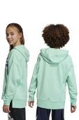 Дитяча бавовняна кофта adidas колір бірюзовий з капюшоном з принтом