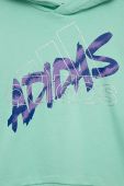 Дитяча бавовняна кофта adidas колір бірюзовий з капюшоном з принтом