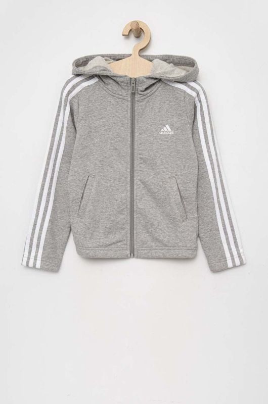 Дитяча кофта adidas G 3S FZ колір сірий з капюшоном однотонна