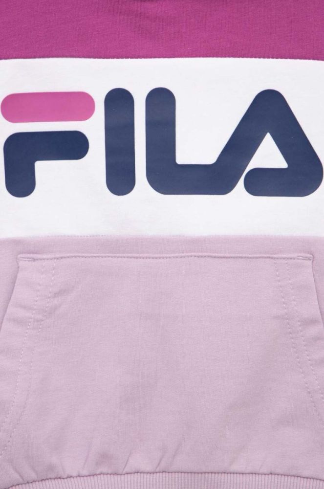 Дитяча кофта Fila колір фіолетовий з капюшоном з принтом (3022058) фото 3