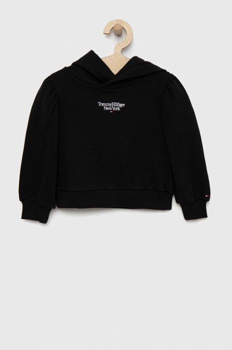 Дитяча кофта Tommy Hilfiger колір чорний з капюшоном з аплікацією