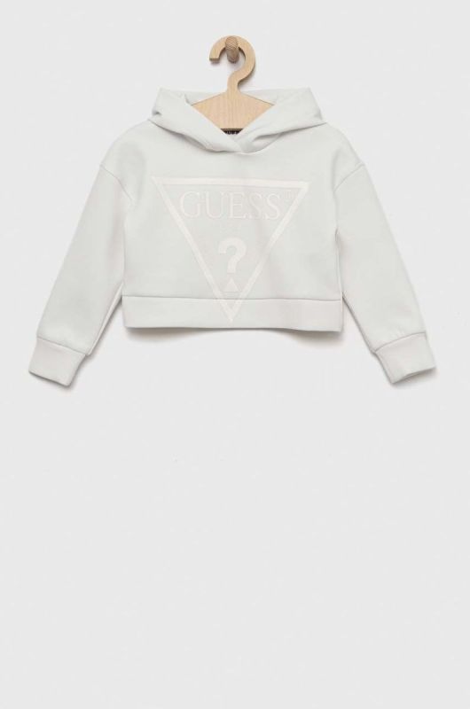 Дитяча кофта Guess колір білий з капюшоном з принтом