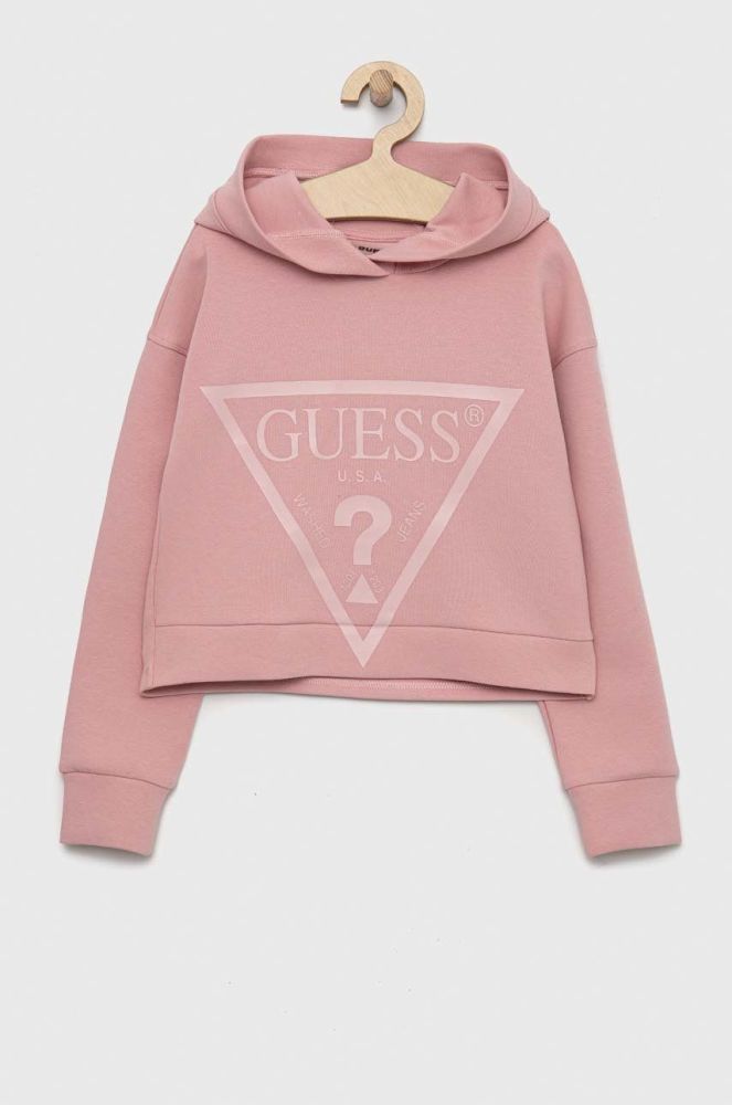 Дитяча кофта Guess колір рожевий з капюшоном з принтом (2850679)