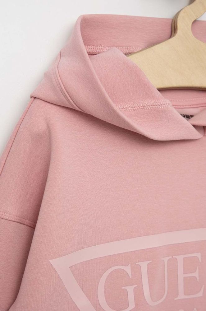 Дитяча кофта Guess колір рожевий з капюшоном з принтом (2850679) фото 3