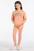 Дитяча бавовняна кофта Guess колір помаранчевий з капюшоном з аплікацією