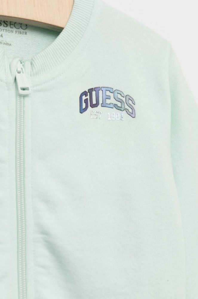 Дитяча бавовняна кофта Guess колір бірюзовий однотонна фото 3