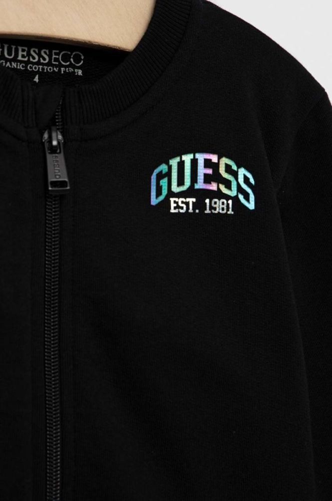 Дитяча бавовняна кофта Guess колір чорний однотонна (2910926) фото 3