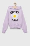 Дитяча бавовняна кофта OVS колір фіолетовий з капюшоном з принтом