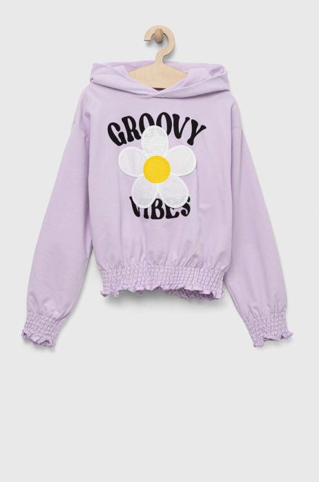 Дитяча бавовняна кофта OVS колір фіолетовий з капюшоном з принтом